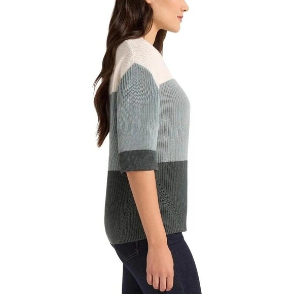 Matty M Womens Sweater XXL Knitted Teal& White Elbow Sleeves Pullover - Picture 8 of 10